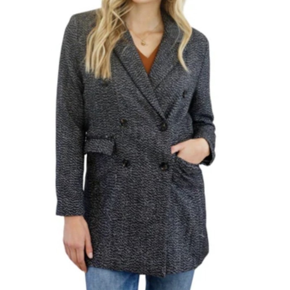 Sugarfox Women's Double Breasted Tweed Blazer Jacket Size L